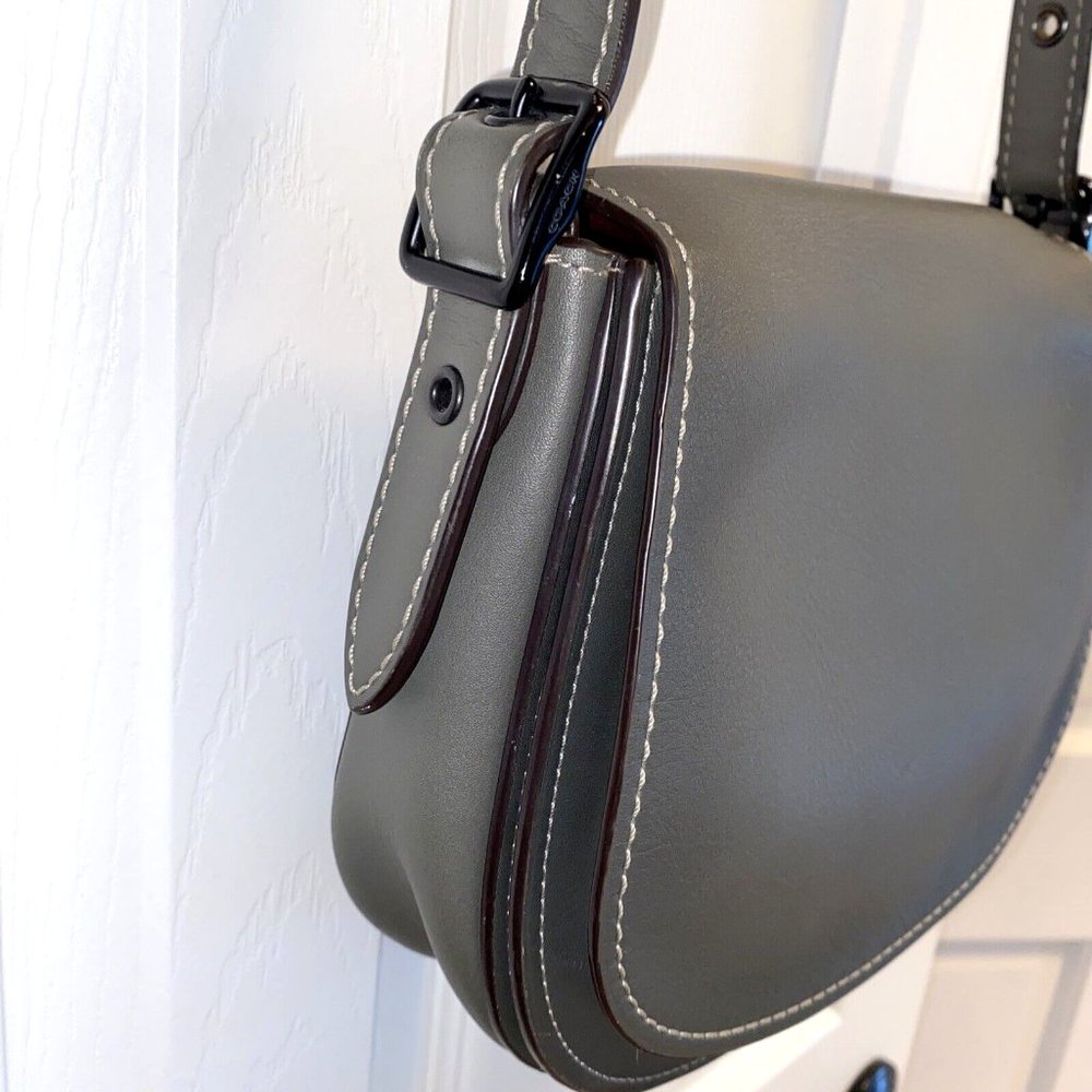 Genuine Coach Crossbody Saddle Bag No SD-20115 Gray Glove Tanned leather - Picture 4 of 12